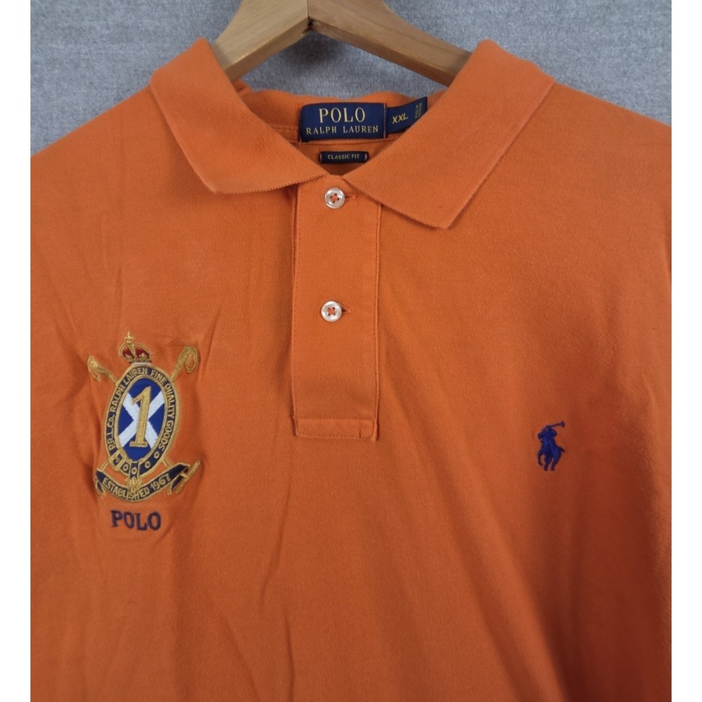 Polo Ralph Lauren 2XL Polo Shirt Big‎ Crest Logo Crown Swords Orange Preppy Y2K